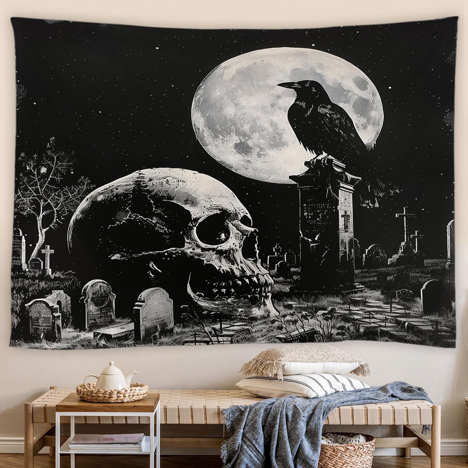 Amazon.com: UOZXOML Horror Graveyard Tapestry Goth Black White
